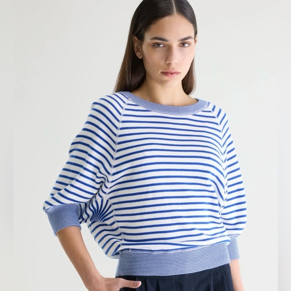 Bellerose Anglet cotton knit blue + white stripe sweater size xs